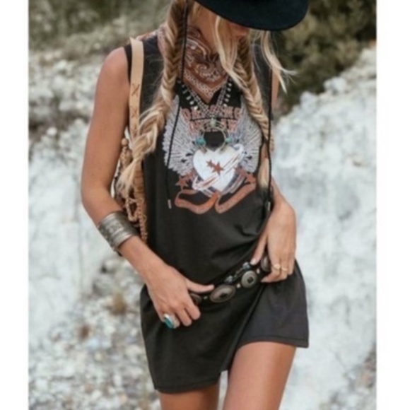 Boho Dancing Outlaw Graphic Heart wings Tank Dress - Picture 9 of 9